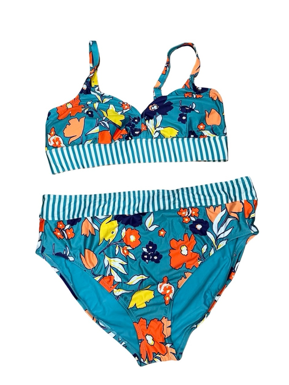 👙 ModCloth Teal Floral Bikini Set High Waisted‎ Bottoms Size 2X NWOT Swimwear